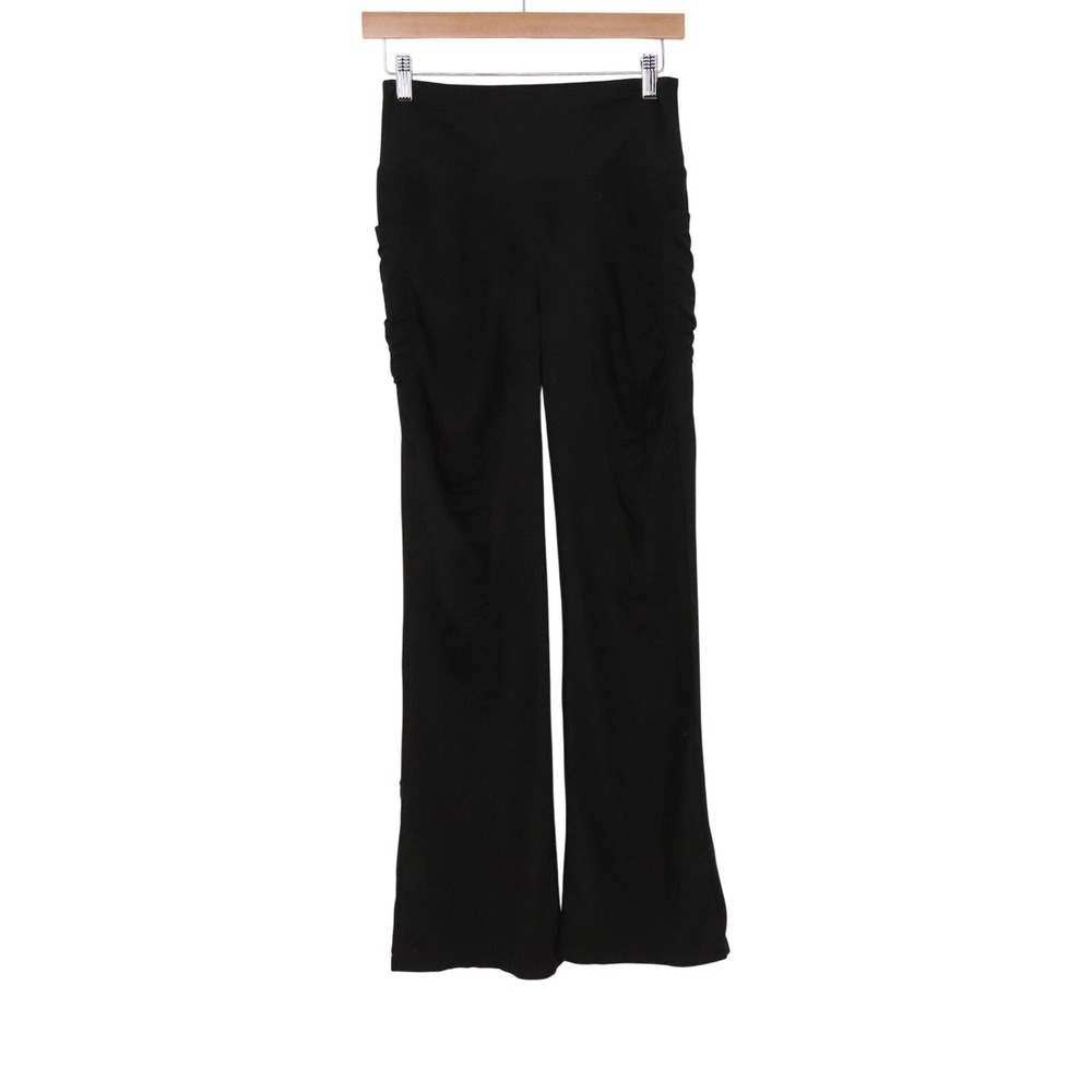 SHEIN Pants Womens S Flare High Waisted Ruched Black Wide Leg Excellent